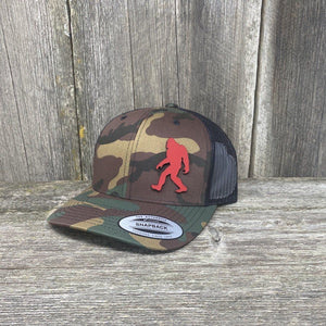 SASQUATCH RED LEATHER PATCH HAT - SNAPBACK Leather Patch Hats Hells Canyon Designs Tropical Multicam 