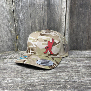 SASQUATCH RED LEATHER PEACE PATCH - FLEXFIT-SNAPBACK Leather Patch Hats Hells Canyon Designs Arid/Tan Multicam 