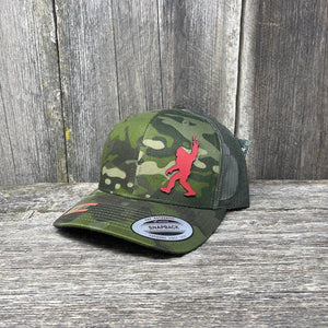 SASQUATCH RED LEATHER PEACE PATCH - FLEXFIT-SNAPBACK Leather Patch Hats Hells Canyon Designs Green Jungle Multicam 
