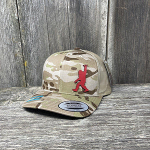 SASQUATCH RED LEATHER SHAKA PATCH - FLEXFIT-SNAPBACK Leather Patch Hats Hells Canyon Designs Arid/Tan Multicam 