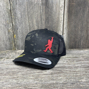 SASQUATCH RED LEATHER SHAKA PATCH - FLEXFIT-SNAPBACK Leather Patch Hats Hells Canyon Designs Black Multicam 