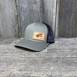 STEELHEAD FLY NATURAL LEATHER PATCH HAT - RICHARDSON 112 Leather Patch Hats Hells Canyon Designs Loden/Black 