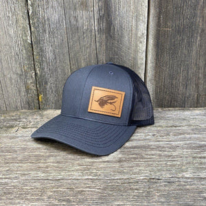 HAND SEWN CHESTNUT STEELHEAD FLY LEATHER PATCH HAT - RICHARDSON