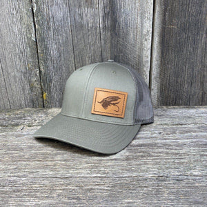 STEELHEAD FLY STITCHED CHESTNUT LEATHER PATCH HAT - RICHARDSON 112 Leather Patch Hats Hells Canyon Designs # Loden 