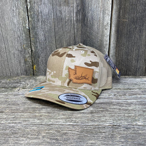 Washington Hat Elk Patch Hat Flex-Fit Leather Patch Hats Hells Canyon Designs Arid/Tan Multicam 