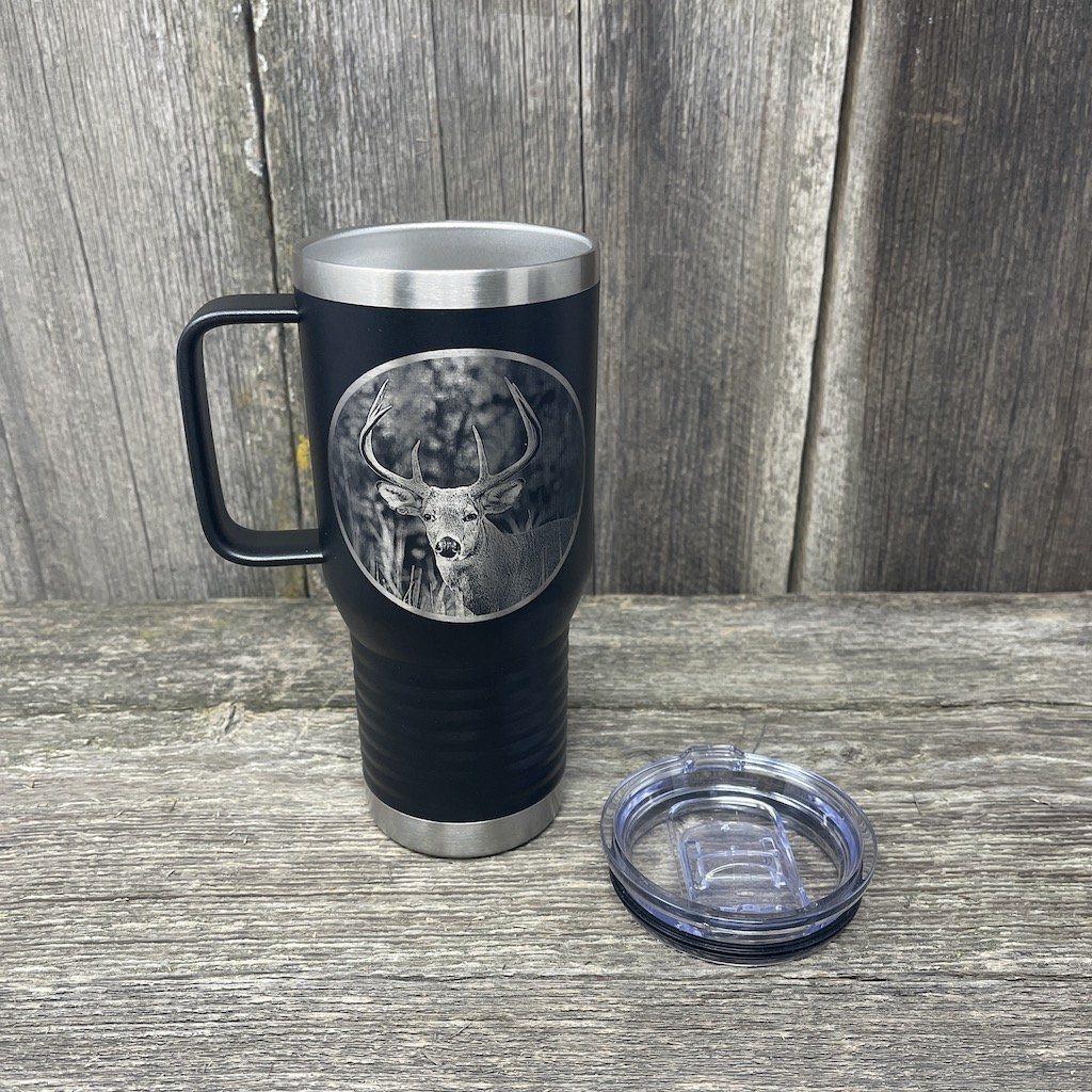 WHITETAIL DEER BLACK 20oz COFFEE MUG Tumbler Hells Canyon Designs 
