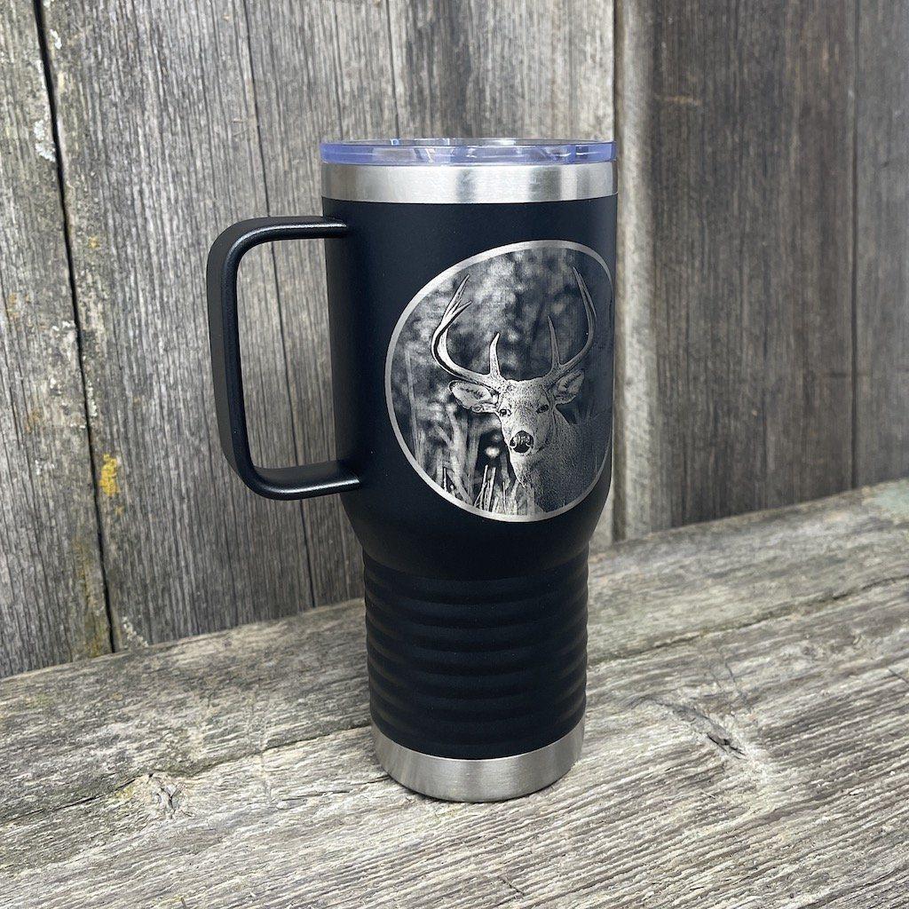 WHITETAIL DEER BLACK 20oz COFFEE MUG Tumbler Hells Canyon Designs 