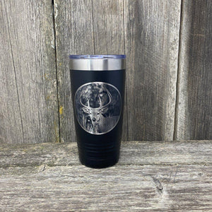 WHITETAIL DEER BLACK 20oz ENGRAVED TUMBLER Tumbler Hells Canyon Designs 