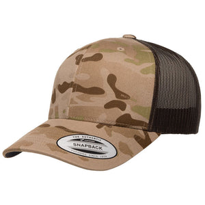 YP CLASSICS 6606 CAMO LEATHER PATCH HAT | HAND SEWN PATCHES Leather Patch Hats Hells Canyon Designs Arid/Brown Multicam 