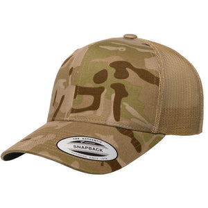 YP CLASSICS 6606 CAMO LEATHER PATCH HAT | HAND SEWN PATCHES Leather Patch Hats Hells Canyon Designs Arid/Tan Multicam 