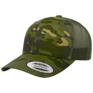 YP CLASSICS 6606 CAMO LEATHER PATCH HAT | HEAT PRESSED PATCHES Leather Patch Hats Hells Canyon Designs Tropical Multicam 