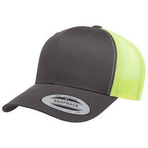 YP CLASSICS 6606 CUSTOM LEATHER PATCH HAT | HEAT PRESSED PATCHES Leather Patch Hats Hells Canyon Designs Charcoal/Neon Green 