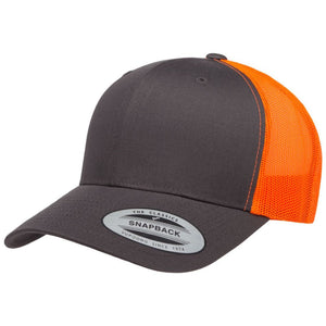 YP CLASSICS 6606 CUSTOM LEATHER PATCH HAT | HEAT PRESSED PATCHES Leather Patch Hats Hells Canyon Designs Charcoal/Orange 